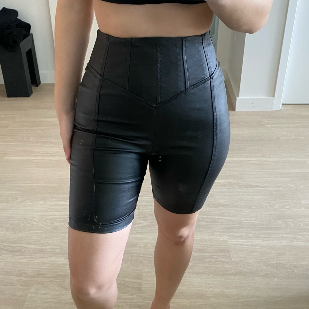Meshki Corset Biker Shorts, Faux Leather, Size Small